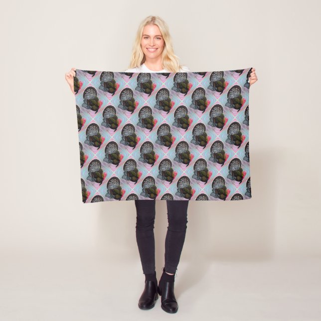 Turkey:  Floral Bronze Tom Fleece Blanket (In Situ)
