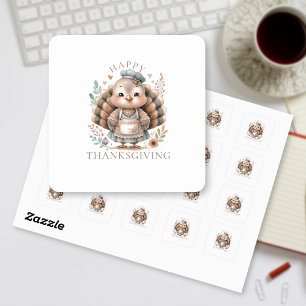 Turkey Floral Chic Happy Thanksgiving Square Sticker