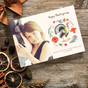 Turkey floral wreath   Thanksgiving   Holiday Card