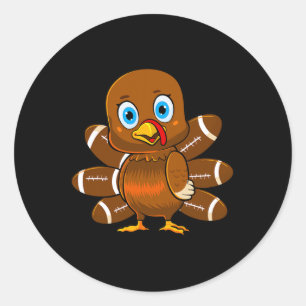 Turkey Football Player Thanksgiving Cute Fall Boys Classic Round Sticker