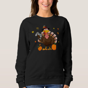 Turkey Gamer Pumpkin Thanksgiving Boys Girls Gamin Sweatshirt