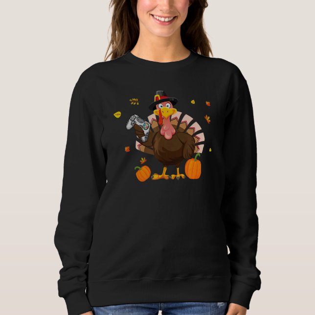 Turkey Gamer Pumpkin Thanksgiving Boys Girls Gamin Sweatshirt (Front)