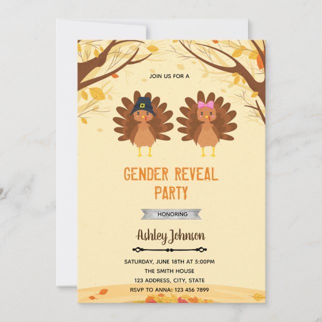 Turkey gender reveal invitation (Front)