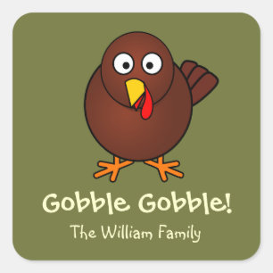 Turkey gobble Thanksgiving green brown fun cute Square Sticker