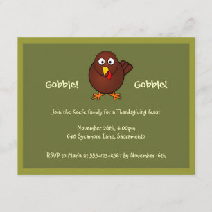Turkey gobble Thanksgiving green brown invitation