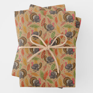 Turkey Gobbler In The Forest Pattern Wrapping Paper Sheet