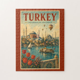 Turkey Hagia Sophia Blue Mosque Illustration Retro Jigsaw Puzzle