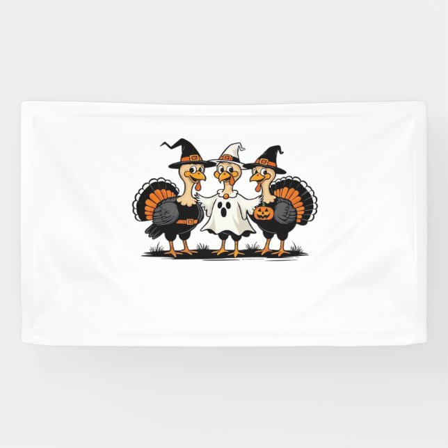 Turkey Halloween Boo, Thanksgiving Turkey, Spooky  Banner (Horizontal)