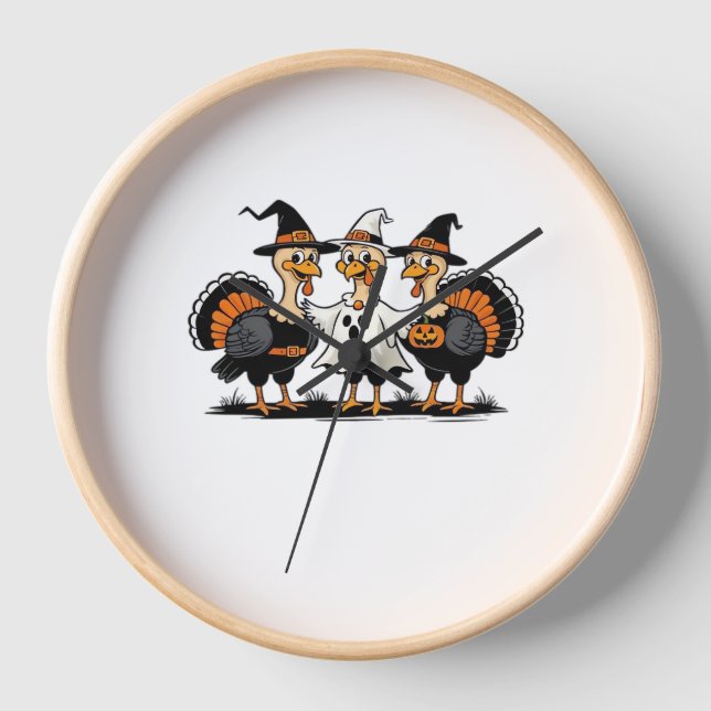 Turkey Halloween Boo, Thanksgiving Turkey, Spooky  Clock (Front)