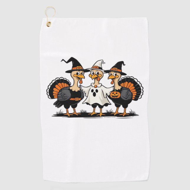 Turkey Halloween Boo, Thanksgiving Turkey, Spooky  Golf Towel (Front)
