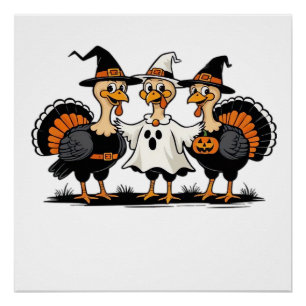 Turkey Halloween Boo, Thanksgiving Turkey, Spooky Poster