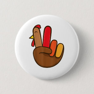 Turkey Hand Peace Sign Groovy Thanksgiving Retro H 6 Cm Round Badge