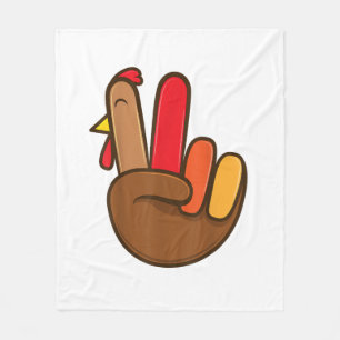 Turkey Hand Peace Sign Groovy Thanksgiving Retro H Fleece Blanket