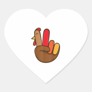 Turkey Hand Peace Sign Groovy Thanksgiving Retro H Heart Sticker