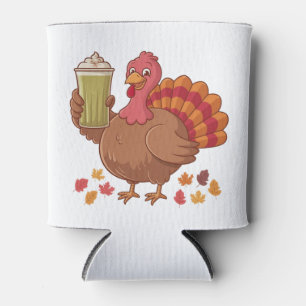 Turkey Holding Matcha Drink Thanksgiving Can Cooler