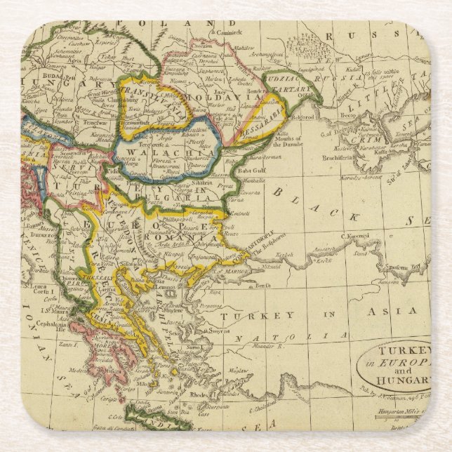Turkey, Hungary Square Paper Coaster (Front)