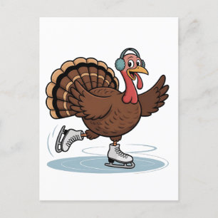Turkey Ice Skating Thanksgiving Gobbler Invitation Postcard