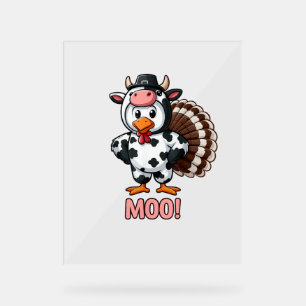 Turkey In Cow Costume, Moo Funny Thanksgiving _1 Acrylic Sign