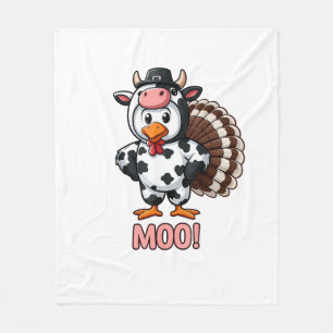 Turkey In Cow Costume, Moo Funny Thanksgiving _1 Fleece Blanket