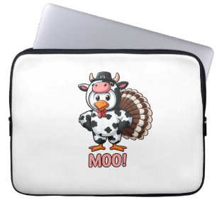 Turkey In Cow Costume, Moo Funny Thanksgiving _1 Laptop Sleeve