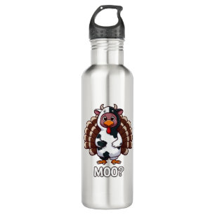 Turkey In Cow Costume, Moo Funny Thanksgiving _2_1 710 Ml Water Bottle