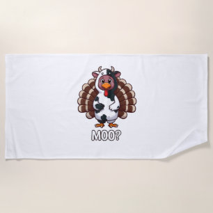 Turkey In Cow Costume, Moo Funny Thanksgiving _2_1 Beach Towel