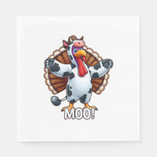 Turkey In Cow Costume, Moo Funny Thanksgiving _3 Napkin