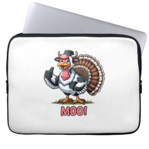 Turkey In Cow Costume, Moo Funny Thanksgiving Laptop Sleeve