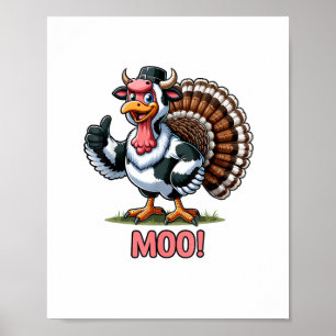 Turkey In Cow Costume, Moo Funny Thanksgiving Poster