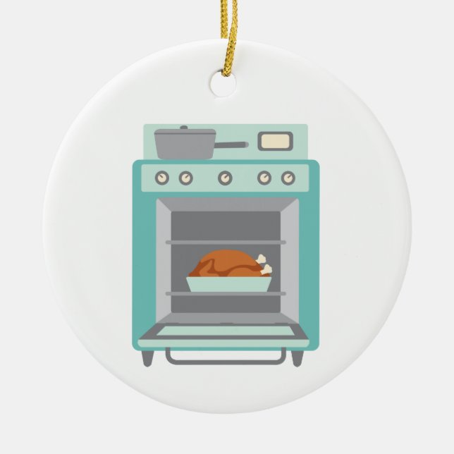 Turkey In Oven Ceramic Ornament (Front)