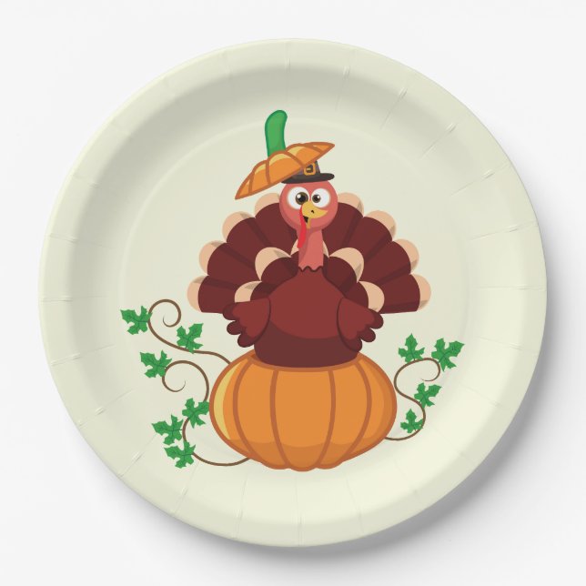 Turkey in Pumpkin Thanksgiving Paper Plate (Front)