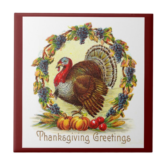 Turkey In Wreath Ceramic Tile (Front)