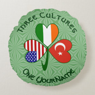 Turkey Ireland USA Shamrock Flag Personalised  Round Cushion
