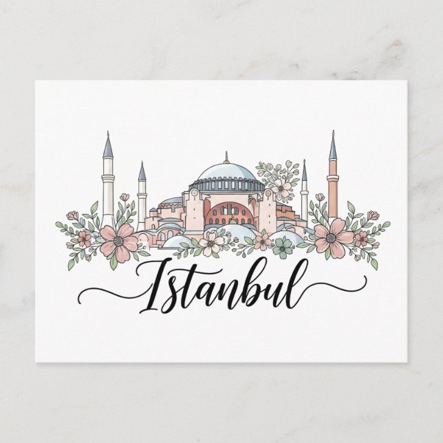 Turkey Istanbul Hagia Sophia Floral Postcard (Front)