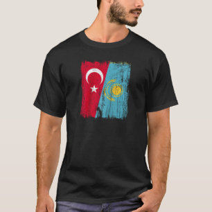 Turkey Kazakhstan Half Flag Turkish Kazakh Jersey  T-Shirt