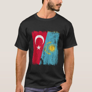 Turkey Kazakhstan Half Flag Turkish Kazakh Jersey  T-Shirt