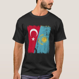 Turkey Kazakhstan Half Flag Turkish Kazakh Jersey  T-Shirt