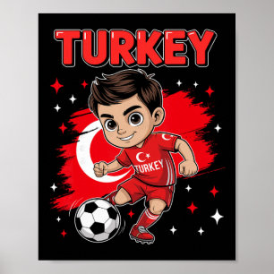 Turkey Kid Goal Cartoon Türkiye Turkish Flag For B Poster