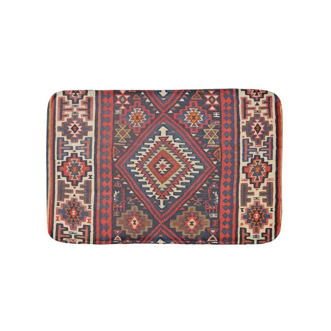 Turkey Kilim Aztec Red Blue Tan  Bath Mat (Front)