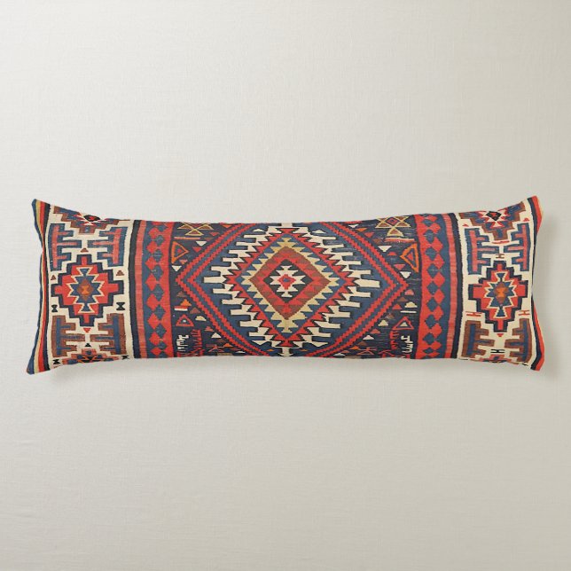 Turkey Kilim Aztec Red Blue Tan  Body Cushion (Front)