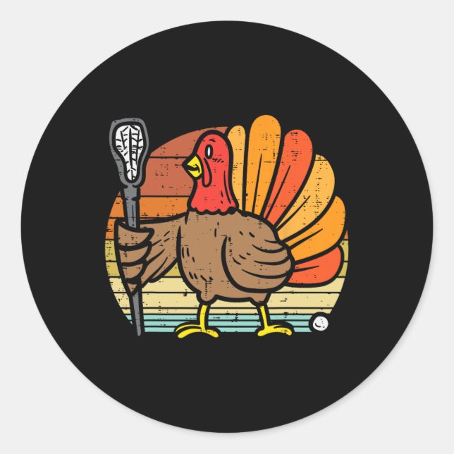 Turkey Lacrosse Retro Thanksgiving Sports Lax Men  Classic Round Sticker (Front)