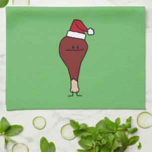 Turkey Leg wearing a Santa Hat Christmas holidays Tea Towel