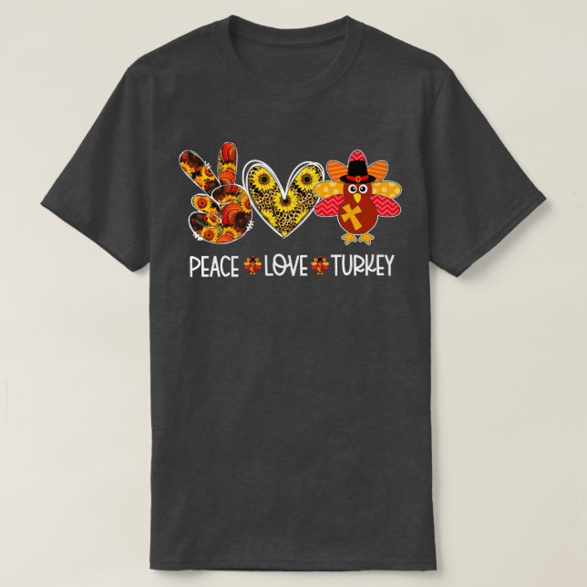 Turkey Leopard Heart Happy Thanksgiving Funny 1 T-Shirt (Design Front)