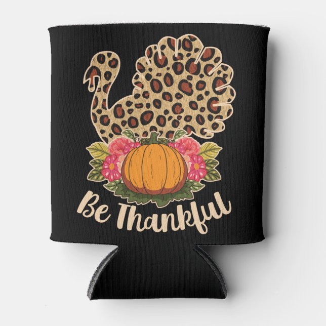 Turkey Leopard Skin Pumpkin Pie Thanksgiving Can Cooler (Front)
