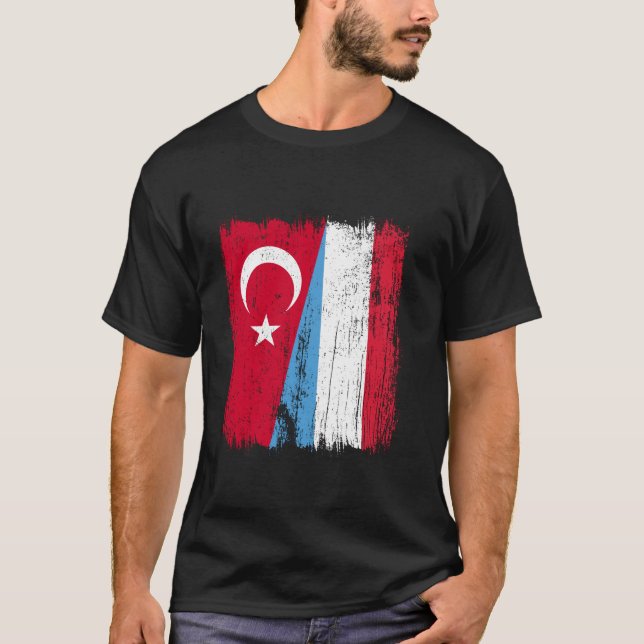 Turkey Luxembourg Half Flag Turkish Luxembourgish  T-Shirt (Front)