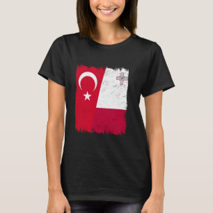 Turkey Malta Half Flag Turkish Maltese Roots T-Shirt