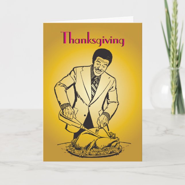 Turkey Man Carving Thanksgiving Retro Vintage Holiday Card (Front)