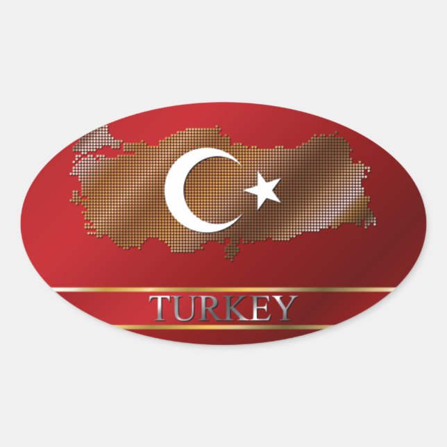 Turkey Map and Turkish Flag Metal Pixel Oval Sticker (Front)