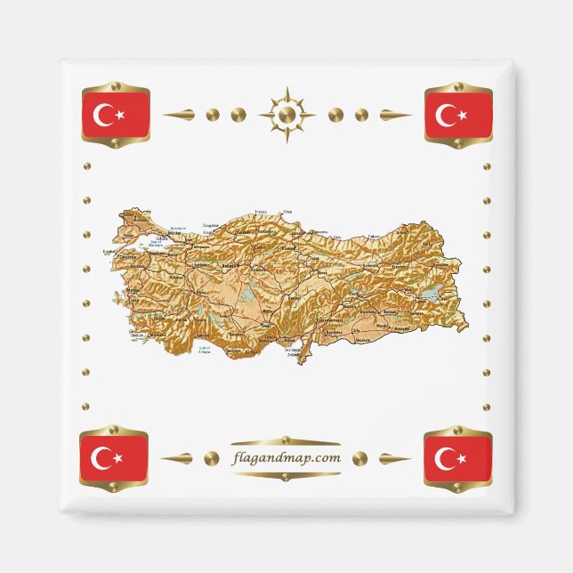Turkey Map + Flags Magnet (Front)