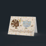 Turkey, Menorah, Humourous Thanksgivukkah Greeting Holiday Card<br><div class="desc">Celebrate this once in a lifetime event when Thanksgiving and Hanukkah blend together for a fabulous holiday. Design features humourous turkey and blue menorah on autumn leaves background and Thanksgivukkah text with Star of David accents. (created with some original artwork©delightful-doodles)</div>